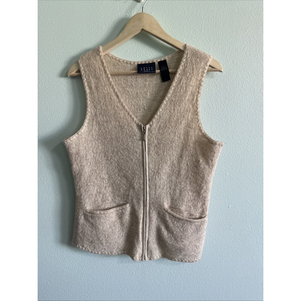 Vintage Y2K Crazy Horse Liz Claiborne 100% Wool cream full zip Small vest BOHO